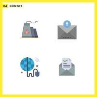 Group of 4 Modern Flat Icons Set for building iot industry outline world Editable Vector Design Elements