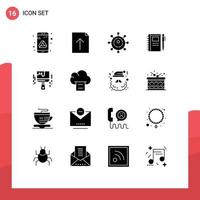 Set of 16 Commercial Solid Glyphs pack for color paint brush networking sketch notebook Editable Vector Design Elements