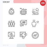 Modern Set of 9 Outlines and symbols such as security chat gdpr car motivation daybed Editable Vector Design Elements