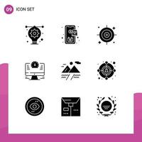 Modern Set of 9 Solid Glyphs and symbols such as mountain camping business watch monitor Editable Vector Design Elements