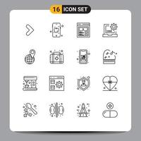 User Interface Pack of 16 Basic Outlines of location programming video development coding Editable Vector Design Elements