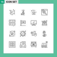 Pictogram Set of 16 Simple Outlines of internet full capital down download Editable Vector Design Elements