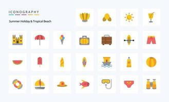 paquete de iconos de 25 colores planos de playa vector