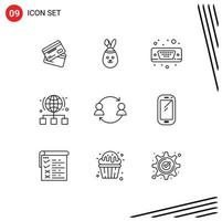 9 Outline concept for Websites Mobile and Apps network internet easter globe port Editable Vector Design Elements