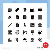 Set of 25 Commercial Solid Glyphs pack for afl field power cursor ring Editable Vector Design Elements