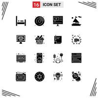 Set of 16 Modern UI Icons Symbols Signs for security ship education boat video Editable Vector Design Elements