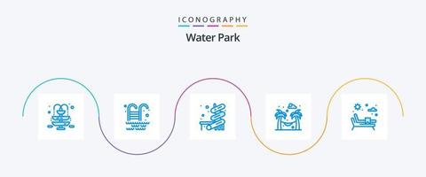 parque acuático azul 5 paquete de iconos que incluye. parque. agua. cama solar vector