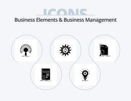 Business Elements And Business Managment Glyph Icon Pack 5 Icon Design. production. management. innovation. retrieval. informational vector