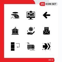 Mobile Interface Solid Glyph Set of 9 Pictograms of hand money home traveling point back Editable Vector Design Elements