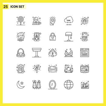 paquete de 25 líneas modernas, signos y símbolos para medios de impresión web, como el perfil de codificación de desarrollo, elementos de diseño de vectores editables del hombre de la nube
