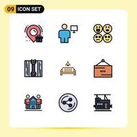 Editable Vector Line Pack of 9 Simple Filledline Flat Colors of home furniture emojis sofa fix Editable Vector Design Elements