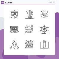 Set of 9 Commercial Outlines pack for stock index wine financial party Editable Vector Design Elements