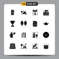 Universal Icon Symbols Group of 16 Modern Solid Glyphs of sale mobile mountain label leaf Editable Vector Design Elements