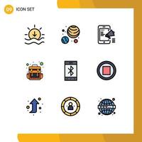 Set of 9 Modern UI Icons Symbols Signs for wireless cell media bluetooth camp Editable Vector Design Elements