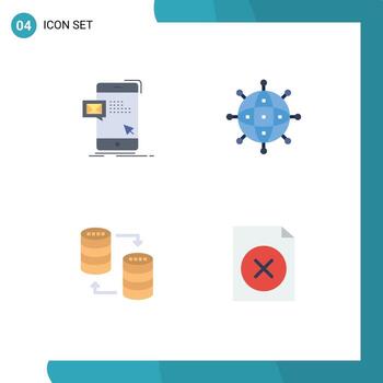Set of 4 Commercial Flat Icons pack for bulk worldwide mail connection server Editable Vector Design Elements