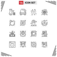 Pictogram Set of 16 Simple Outlines of apple study vehicles science chemical Editable Vector Design Elements