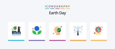 paquete de iconos flat 5 del día de la tierra que incluye insignia. ecología. protección del medio ambiente. energía. poder. diseño de iconos creativos vector