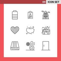 Set of 9 Vector Outlines on Grid for food favorite administration like heart Editable Vector Design Elements