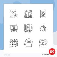 Modern Set of 9 Outlines Pictograph of first aid case mobile monitor shopping Editable Vector Design Elements