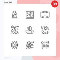 Group of 9 Modern Outlines Set for vessel ship product sail marker Editable Vector Design Elements