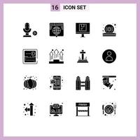 Group of 16 Solid Glyphs Signs and Symbols for player dvd website disc online Editable Vector Design Elements