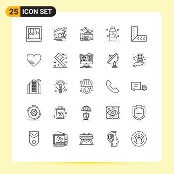Pack of 25 Modern Lines Signs and Symbols for Web Print Media such as heart ruler money geometry food Editable Vector Design Elements
