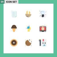 Pictogram Set of 9 Simple Flat Colors of man sweets implanting cream food Editable Vector Design Elements