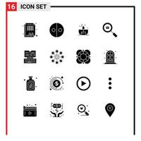 Modern Set of 16 Solid Glyphs and symbols such as search find candle delivery shine Editable Vector Design Elements