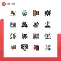 16 Universal Flat Color Filled Lines Set for Web and Mobile Applications multimedia tutorial center video settings Editable Creative Vector Design Elements