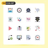 16 Universal Flat Color Signs Symbols of lens cyber typography augmentation user Editable Pack of Creative Vector Design Elements