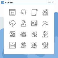 16 User Interface Outline Pack of modern Signs and Symbols of cap data document cloud security Editable Vector Design Elements