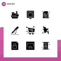 Group of 9 Modern Solid Glyphs Set for checkout medicine sign medical droup Editable Vector Design Elements