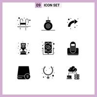 9 Universal Solid Glyph Signs Symbols of listen trophy arrow carnival up Editable Vector Design Elements