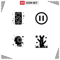 4 Thematic Vector Solid Glyphs and Editable Symbols of application magnifying glass phone music search Editable Vector Design Elements