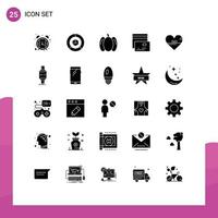 User Interface Pack of 25 Basic Solid Glyphs of love pay logistic money vegetables Editable Vector Design Elements