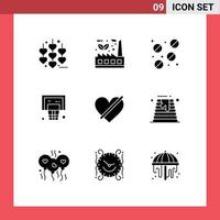 Modern Set of 9 Solid Glyphs Pictograph of heart denied medicine net basketball Editable Vector Design Elements