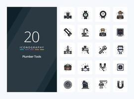 20 icono lleno de línea de plomero para presentación vector