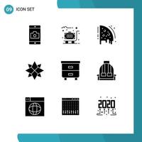 Group of 9 Solid Glyphs Signs and Symbols for drawer xmas birthday winter decoration Editable Vector Design Elements