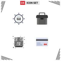 Mobile Interface Flat Icon Set of 4 Pictograms of engine learn optimization business locker Editable Vector Design Elements