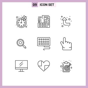 9 Universal Outline Signs Symbols of forefinger type reload keyboard kitchen Editable Vector Design Elements