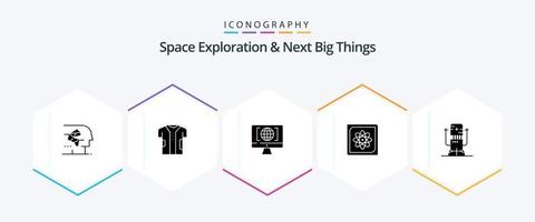 exploración espacial y próximos grandes paquetes de iconos de 25 glifos que incluyen datos. computadora. electrónico. cálculo. mundo vector