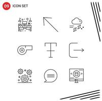 Modern Set of 9 Outlines Pictograph of strike font cloud whistle thunder Editable Vector Design Elements