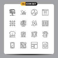 Pack of 16 Modern Outlines Signs and Symbols for Web Print Media such as okay good fragile check geography Editable Vector Design Elements