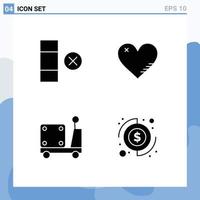 Mobile Interface Solid Glyph Set of 4 Pictograms of cell logistic heart favorite truck Editable Vector Design Elements