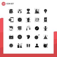 25 Universal Solid Glyphs Set for Web and Mobile Applications bulb solar service renewable cup Editable Vector Design Elements