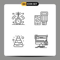Line Pack of 4 Universal Symbols of clock pyramid medical qr protect Editable Vector Design Elements