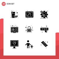 Set of 9 Modern UI Icons Symbols Signs for lock control business color scheme creative Editable Vector Design Elements