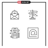 Mobile Interface Line Set of 4 Pictograms of ad pencle letter direction phone Editable Vector Design Elements