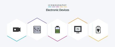 paquete de iconos de 25 dispositivos de línea completa que incluye . eléctrico. eléctrico. cargar. alta definición vector