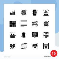 Set of 16 Commercial Solid Glyphs pack for road ship robot database sail boat Editable Vector Design Elements